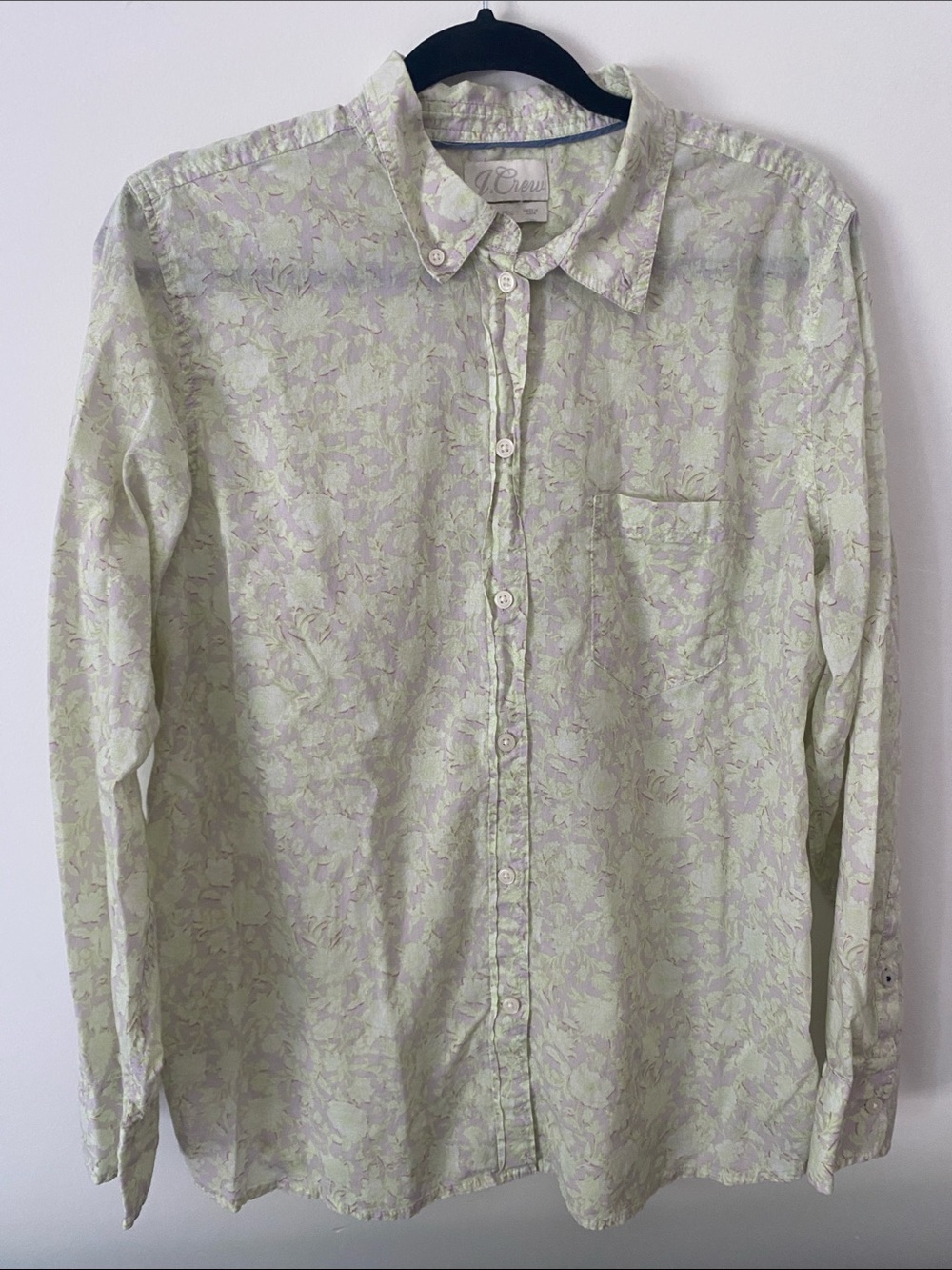 J. Crew Light Green Floral Print Button-Down Shirt 100% Cotton